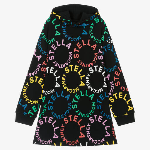 Stella McCartney Kids-فستان هودي قطن عضوي لون أسود تينز بناتي | Childrensalon Outlet