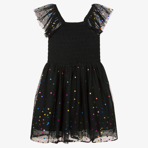 Stella McCartney Kids-فستان تينز بناتي تول مزين بترتر لون أسود | Childrensalon Outlet