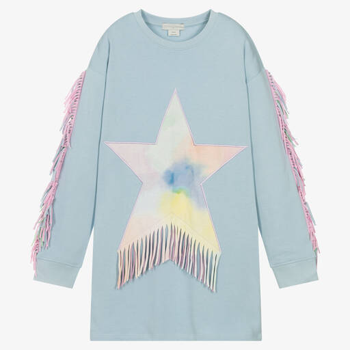 Stella McCartney Kids-Teen Girls Blue Cotton Star Sweatshirt Dress | Childrensalon Outlet