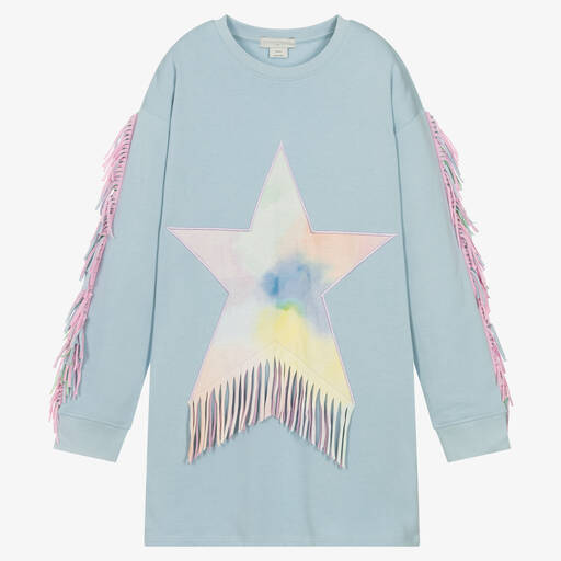 Stella McCartney Kids-فستان سويتشيرت تينز بناتي قطن عضوي لون أزرق | Childrensalon Outlet