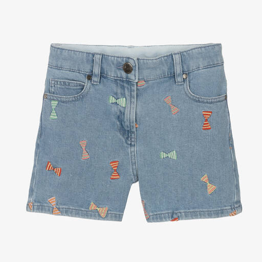 Stella McCartney Kids-Teen Girls Blue Denim Embroidered Shorts | Childrensalon Outlet