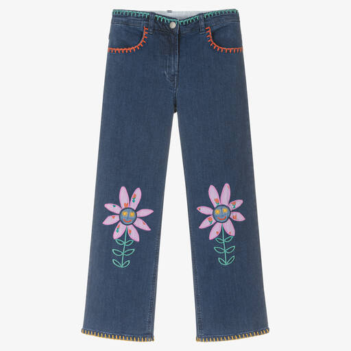 Stella McCartney Kids-Blaue Teen Denim-Jeans mit Blumenmotiv für Mädchen | Childrensalon Outlet