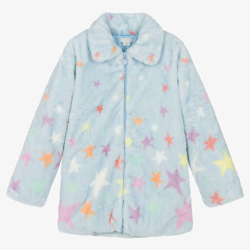 Stella McCartney Kids-معطف فرو صناعي لون أزرق بطبعة نجوم تينز بناتي | Childrensalon Outlet