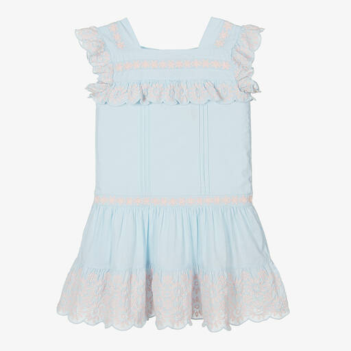 Stella McCartney Kids-Розово-голубое платье с вышивкой | Childrensalon Outlet