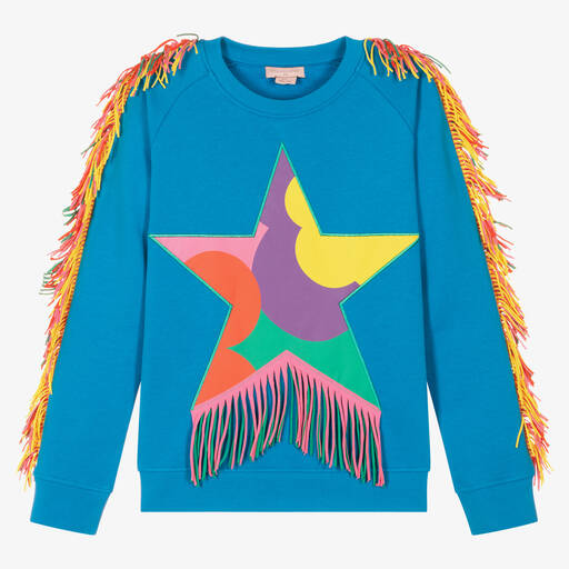 Stella McCartney Kids-Голубой свитшот со звездой и бахромой | Childrensalon Outlet