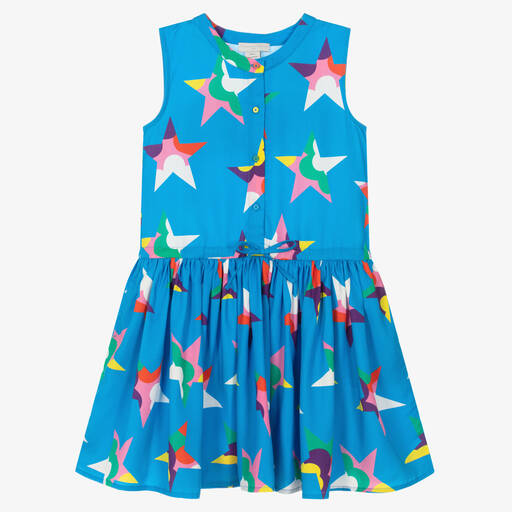 Stella McCartney Kids-فستان تينز بناتي ليوسيل تويل لون أزرق | Childrensalon Outlet