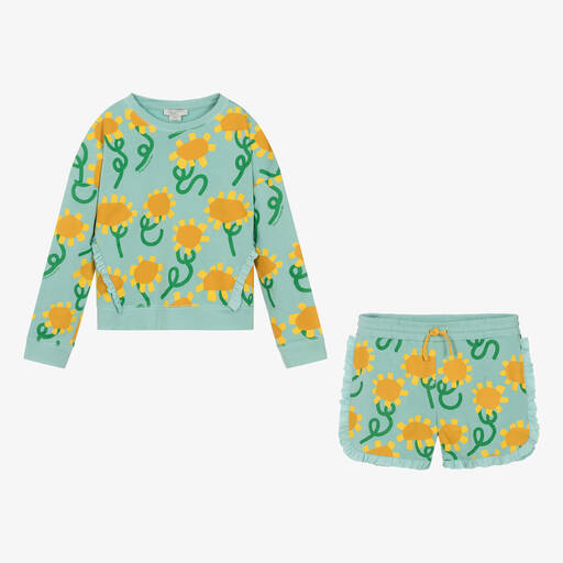 Stella McCartney Kids-Teen Girls Blue Sunflower Print Cotton Shorts Set | Childrensalon Outlet