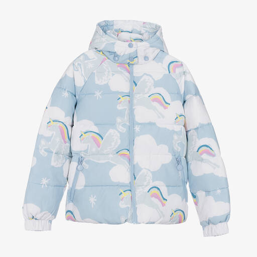 Stella McCartney Kids-Teen Girls Blue Unicorn Puffer Jacket | Childrensalon Outlet