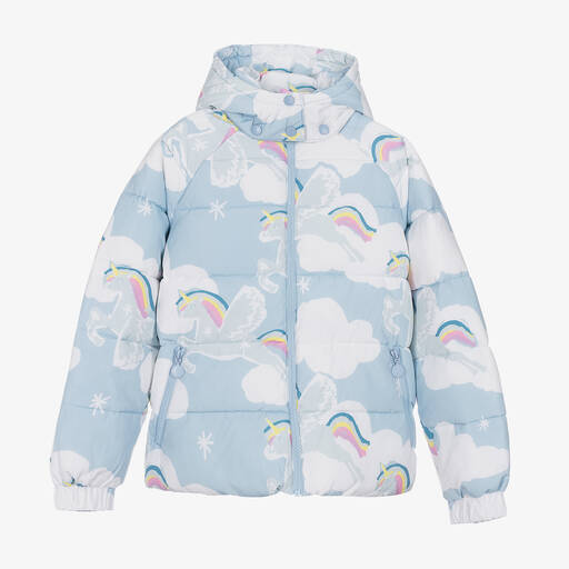 Stella McCartney Kids-جاكيت بافر بطبعة يونيكورن لون أزرق تينز بناتي | Childrensalon Outlet