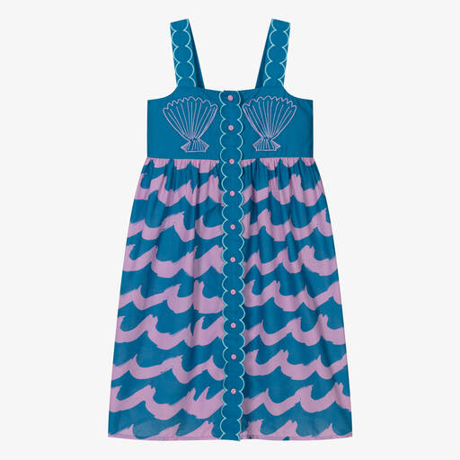 Stella McCartney Kids-Teen Girls Blue Wave Print Cotton Dress | Childrensalon Outlet
