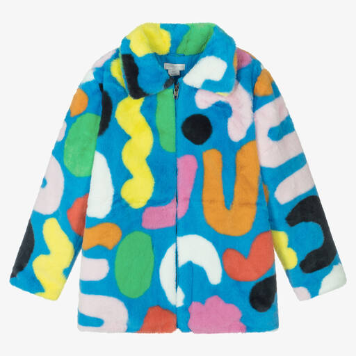 Stella McCartney Kids-معطف تينز بناتي فرو صناعي لون أزرق | Childrensalon Outlet