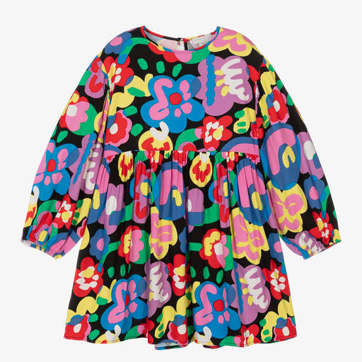 Stella McCartney Kids-فستان فيسكوز لون أسود بطبعة ورود | Childrensalon Outlet