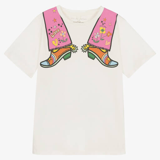Stella McCartney Kids-Teen Baumwoll-T-Shirt in Elfenbein | Childrensalon Outlet