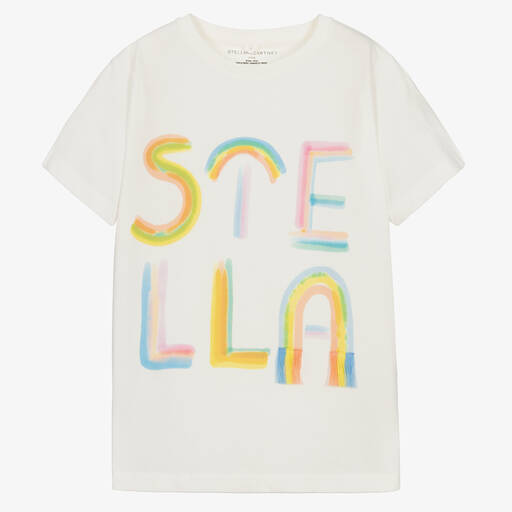 Stella McCartney Kids-Teen Baumwoll-T-Shirt Elfenbein | Childrensalon Outlet