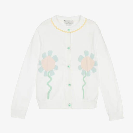 Stella McCartney Kids-Teen Girls Ivory Floral Cotton Cardigan | Childrensalon Outlet