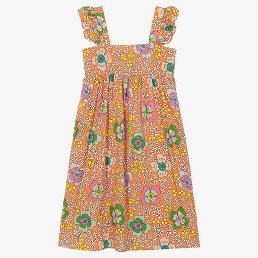 Stella McCartney Kids-Teen Girls Orange Cotton Flower Dress | Childrensalon Outlet