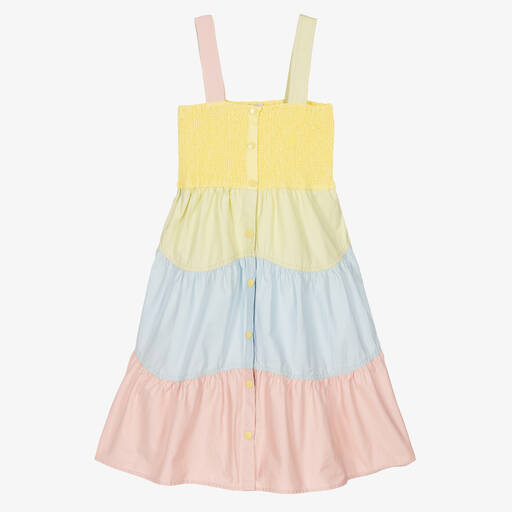 Stella McCartney Kids-فستان تينز بناتي قطن عضوي بوبلين بألوان بلوك | Childrensalon Outlet