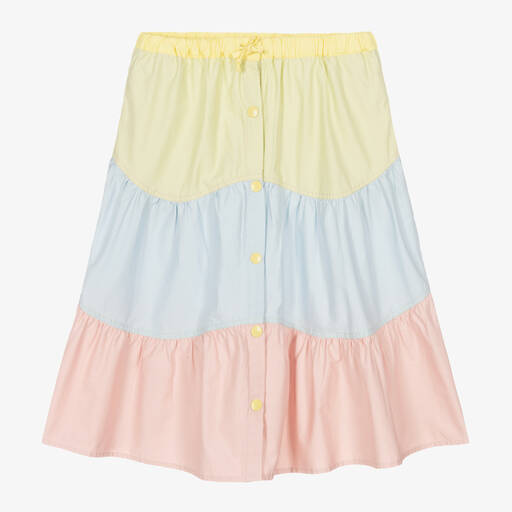 Stella McCartney Kids-تنورة تينز بناتي قطن عضوي بوبلين بألوان بلوك | Childrensalon Outlet