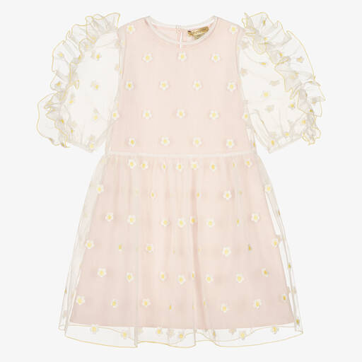 Stella McCartney Kids-فستان تينز بناتي فوال وأورغانزا لون زهري | Childrensalon Outlet