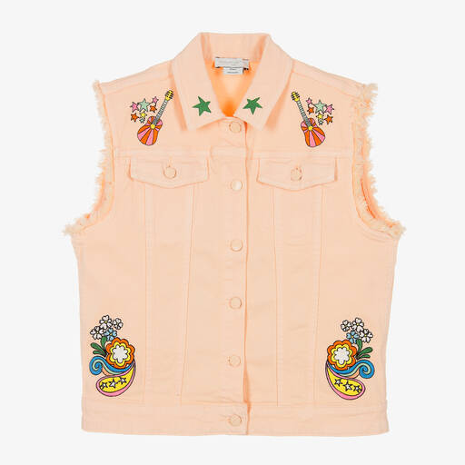 Stella McCartney Kids-Teen Girls Pink Denim Embroidered Gilet  | Childrensalon Outlet