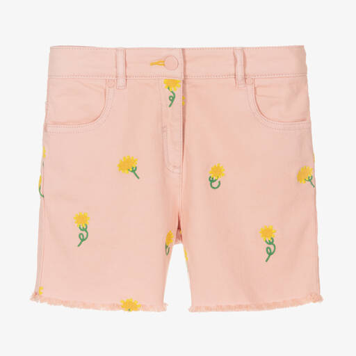 Stella McCartney Kids-Teen Girls Pink Embroidered Denim Shorts | Childrensalon Outlet