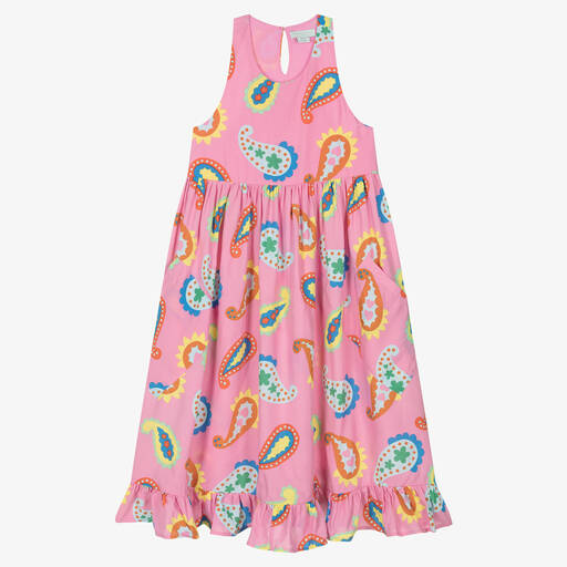 Stella McCartney Kids-فستان تينز بناتي مزيج فيسكوز لون زهري | Childrensalon Outlet
