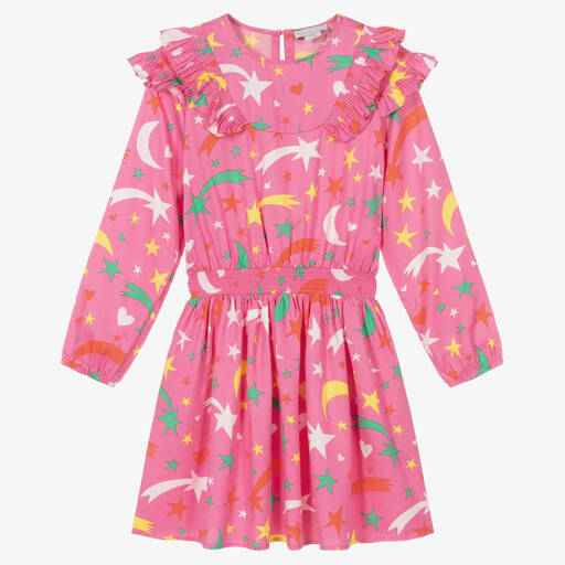 Stella McCartney Kids-فستان تينز بناتي ليوسيل لون زهري فاقع | Childrensalon Outlet