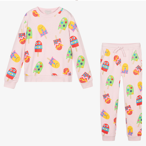 Stella McCartney Kids-تراكسوت تينز بناتي قطن عضوي لون زهري | Childrensalon Outlet