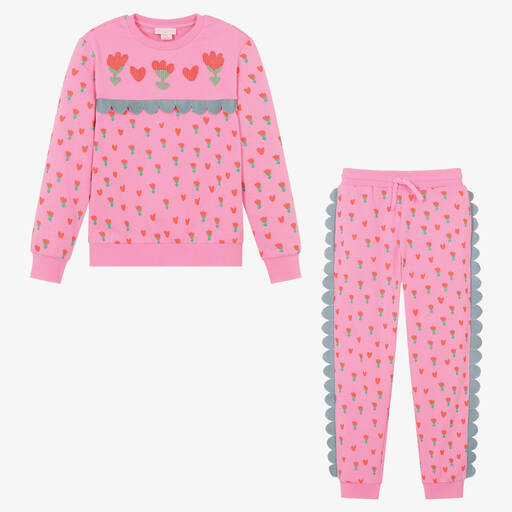 Stella McCartney Kids-Розовый спортивный костюм из хлопка с тюльпанами | Childrensalon Outlet