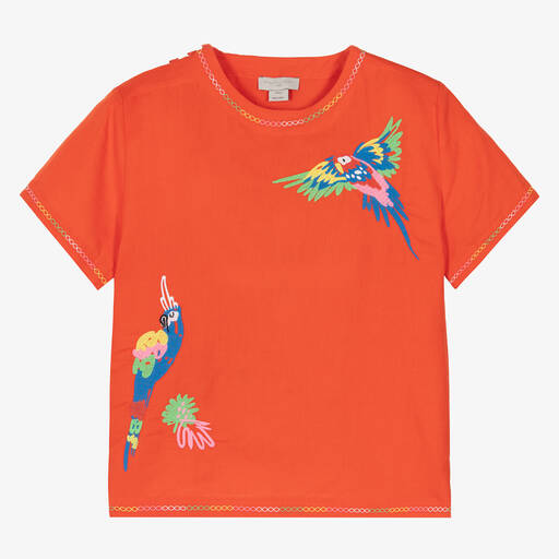 Stella McCartney Kids-بلوز تينز بناتي مزيج قطن وكتان لون أحمر | Childrensalon Outlet