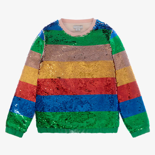 Stella McCartney Kids-Teen Girls Striped Sequin Cotton Sweatshirt | Childrensalon Outlet