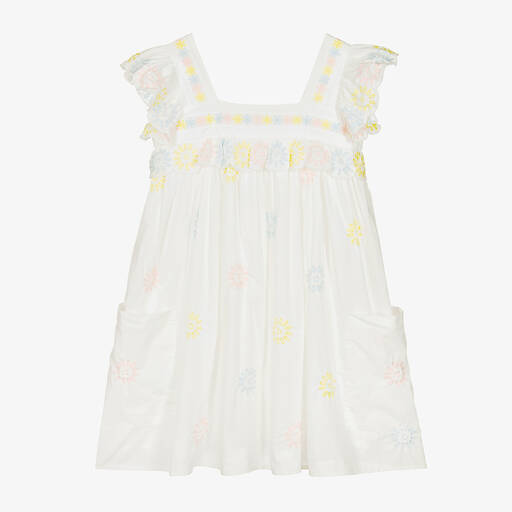 Stella McCartney Kids-فستان تينز بناتي قطن مطرز لون أبيض | Childrensalon Outlet