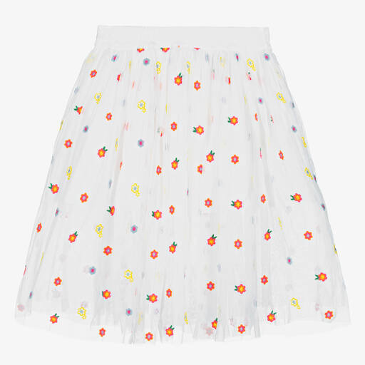 Stella McCartney Kids-Teen Girls White Embroidered Tulle Skirt | Childrensalon Outlet
