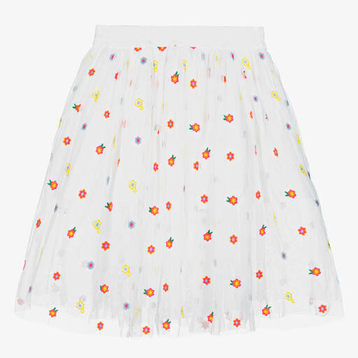 Stella McCartney Kids-Белая юбка из тюля с вышивкой | Childrensalon Outlet