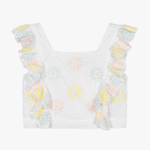 Stella McCartney Kids-Teen Girls White Floral Embroidered Top | Childrensalon Outlet