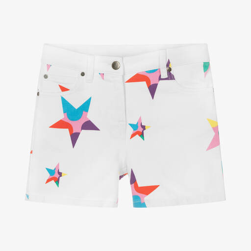 Stella McCartney Kids-شورت تينز بناتي قطن عضوي دنيم لون أبيض | Childrensalon Outlet