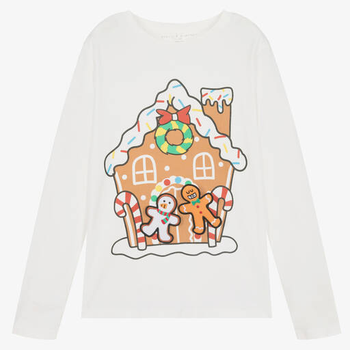 Stella McCartney Kids-Кремовый хлопковый топ с пряничным домиком | Childrensalon Outlet