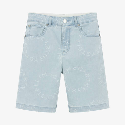 Stella McCartney Kids-شورت قطن عضوي دنيم لون أزرق فاتح | Childrensalon Outlet