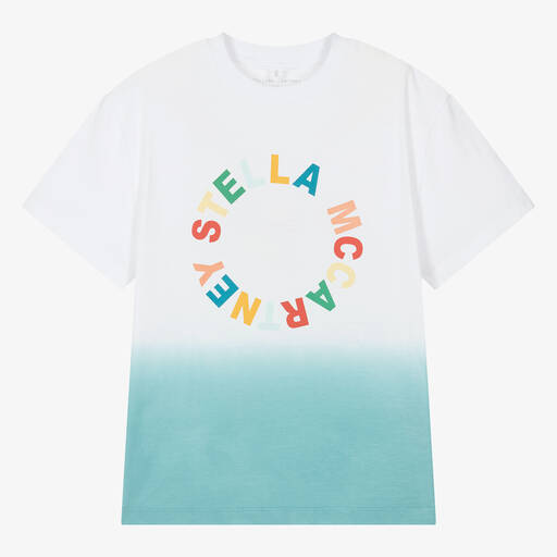 Stella McCartney Kids-Teen White & Blue Gradient Cotton T-Shirt | Childrensalon Outlet