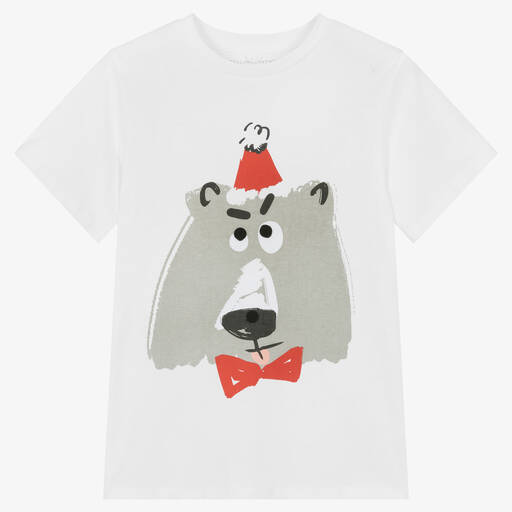 Stella McCartney Kids-T-shirt blanc en coton ours Noël | Childrensalon Outlet