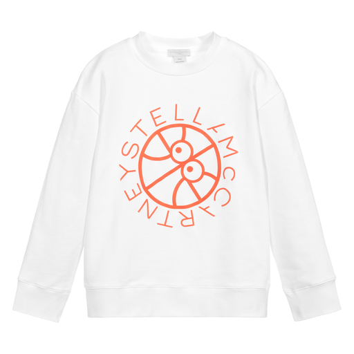 Stella McCartney Kids-سويتشيرت قطن مستدام  لون أبيض و برتقالي  | Childrensalon Outlet