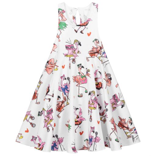 Stella McCartney Kids-Weißes Baumwollkleid mit Flamingos | Childrensalon Outlet