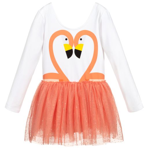 Stella McCartney Kids-Белое платье с фламинго для подростков | Childrensalon Outlet