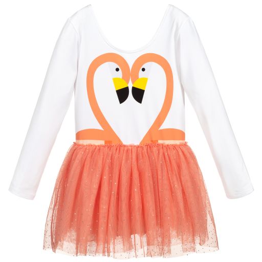 Stella McCartney Kids-Robe blanche Flamant rose Ado | Childrensalon Outlet