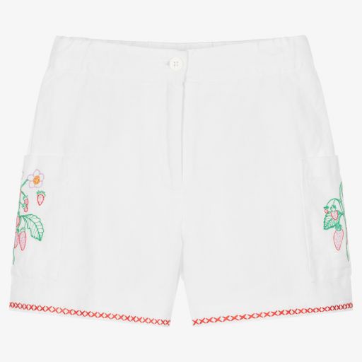 Stella McCartney Kids-Weiße Teen Shorts mit Blumen und Früchten | Childrensalon Outlet