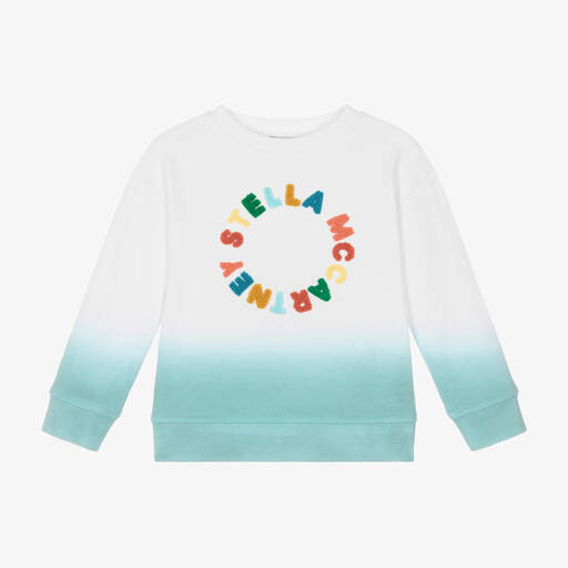 Stella McCartney Kids-White & Blue Cotton Ombré Sweatshirt | Childrensalon Outlet