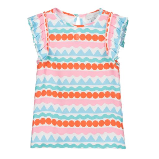 Stella McCartney Kids-بلوز فيسكوز كريب مقلم لون أبيض وأزرق | Childrensalon Outlet