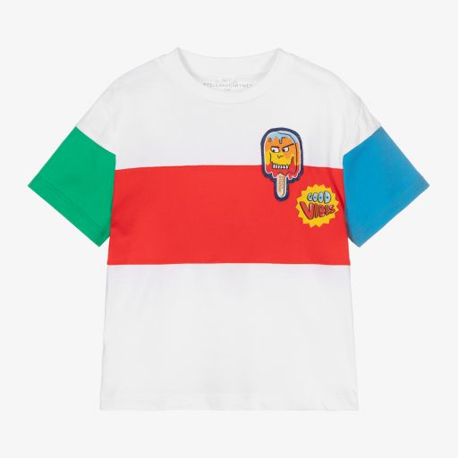 Stella McCartney Kids-White Colourblock T-Shirt | Childrensalon Outlet