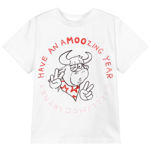 Stella McCartney Kids-White Cotton Logo T-Shirt | Childrensalon Outlet