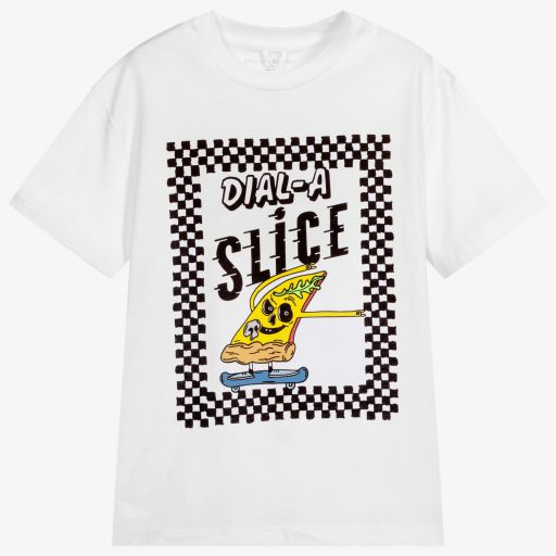 Stella McCartney Kids-White Cotton Pizza T-Shirt | Childrensalon Outlet
